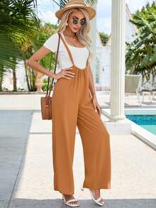 純色闊腿吊帶褲（無T恤） - 橘色 - 查看 4