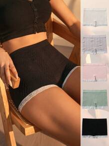 5件蕾絲邊高腰平角褲 - 彩色 - 查看 1