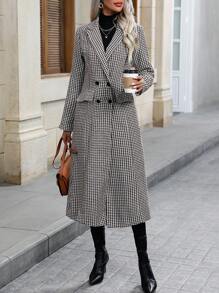 SHEIN LUNE 千鳥格印花雙排扣大衣 - 彩色 - 查看 3