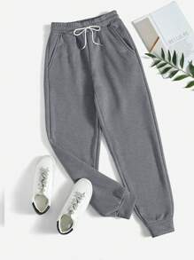 SHEIN PETITE Slant Pocket Drawstring Sweatpants - Dark Grey - View 1