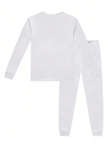 2pcs/Set Baby Boy Snug Fit Solid Color T-Shirt And Pants White Pajamas For Autumn - White - View 2