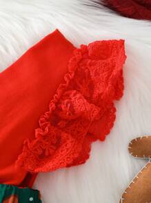 SHEIN Baby Girls Christmas Print Ruffle Trim Dress - Multicolor - View 4