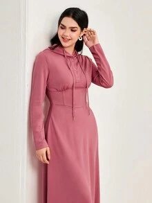 Mulvari Abito trapezio monocolore con coulisse con cappuccio