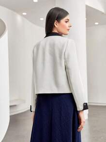 Seusyu Contrast Collar Button Front Jacket - Beige - View 2