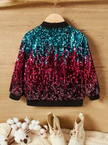 SHEIN Young Girl Zip Up Sequin Bomber Jacket - Multicolor - View 2