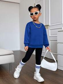 Young Girl Solid Drop Shoulder Sweatshirt - Blue - View 4