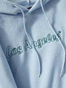 Manfinity Hypemode Lỏng lẻo phù hợp Nam Thêu Chữ Túi kangaroo Dây rút Hoodie - Màu xanh lam - Xem 5