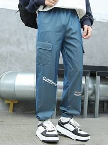 男大童字母圖案翻蓋口袋工裝褲