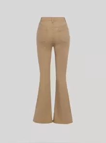 SHEIN Girlism Teen Girls Cat Whisker Flare Leg Jeans - Brown - View 2