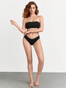 Ocili Leisure Extremely Stretchy & Smooth Non-Removable Padding Mini Tube Top Bras & Panty Sets-Black - Black - View 6