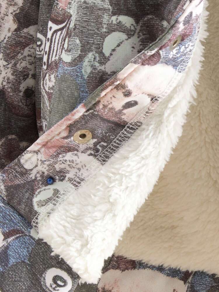 Young Boy Allover Bear Print Teddy Lined Hooded Jacket
