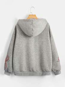 SHEIN EZwear Plus Size Spider Web Print Drop Shoulder Zipper Up Sweatshirt - Light Grey - View 2