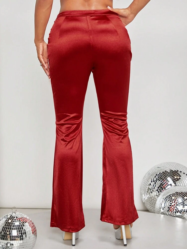 High Waist Rhinestone Detail Flare Leg Suit Pants