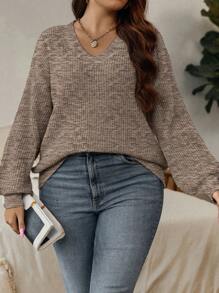 Calvaya Plus Space Dye Drop Shoulder Sweater, For Winter Knit Pullover Fall Sweater - Coffee Brown - View 7