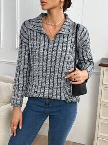 Aveloria Marled Knit Half Zip Drop Shoulder Knit Pullover Fall Winter Sweater - Multicolor - View 4