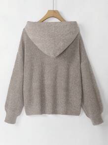 SHEIN LUNE Plus Drop Shoulder Half Button Drawstring Hooded Sweater Knit Pullover Fall Winter Autumn Sweater - Apricot - View 2