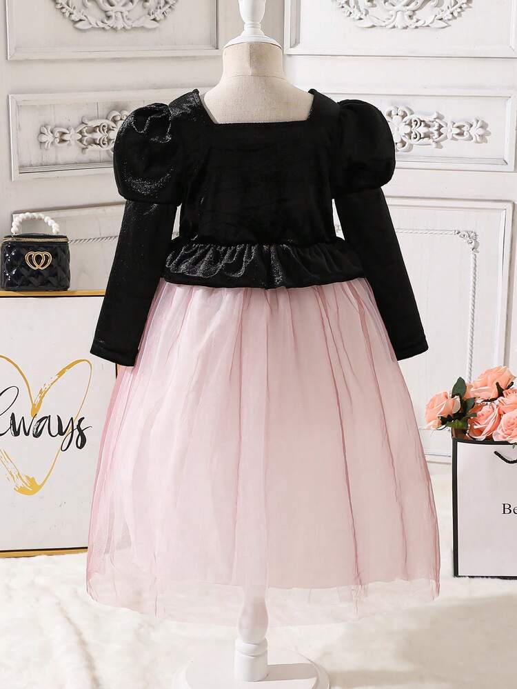 Young Girl' Elegant Velvet & Tulle Party Dress, Autumn/Winter