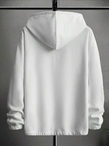 Manfinity Homme 男士寬鬆連帽衛衣,字母刺繡,袋鼠口袋和束口繩 - 白色 - 查看 2