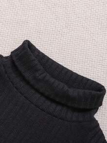 SHEIN 3pcs Set Baby Girl Simple Solid Color & Striped Knit Turtleneck T-Shirts - Multicolor - View 5