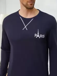 男士字母图案 T 恤和格子裤睡衣套装 / 睡衣套装