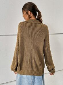 SHEIN Essnce Cable Knit Drop Shoulder Sweater - Brown - View 2