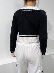 SHEIN Unity 條紋圖案落肩短款毛衣 - 彩色 - 查看 2