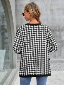 SHEIN Clasi Houndstooth Print Double Breasted Coat