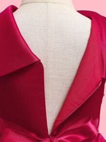 Girls' Star & Glitter Detail Red And Golden Princess Party Dress With Fluffy - Red - View 4