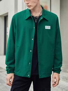 Manfinity VCAY Chaqueta ultrasuelta para hombre con cierre de botones y detalle de parche con letras, para otoño e invierno - Verde - Ver 1
