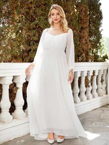 Vestido de novia de gasa con manga farol y escote corazón - Blanco - Ver 3