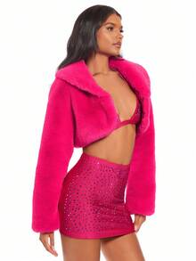 SHEIN BAE Áo khoác mờ phía trước mở chắc chắn - Màu Hồng Tươi - Xem 5