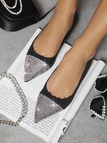 SHUZIA Giày da lộn giả có chi tiết kim cương giả trượt trên giày đế bằng - màu đen - Xem 1