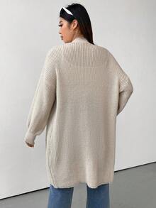 Flirla Plus Dual Pocket Drop Shoulder Duster Cardigan - Apricot - View 3