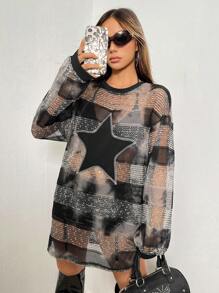 SHEIN ICON Y2k風格grunde仿嬉皮星星印花下垂肩連衣裙,無需內衣 - 彩色 - 查看 4