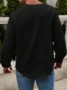 Manfinity 鬆身款男士系帶前開襯衫 - 黑色 - 查看 2