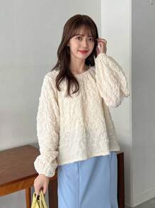 FRIFUL Solid Bishop Sleeve Tee - Beige - View 2