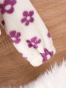 SHEIN 女大童花卉圖案落肩袖連帽毛絨夾克無毛衣 - 紫色 - 查看 6