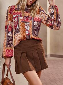 SHEIN LUNE Paisley Print Mock Neck Lantern Sleeve Blouse - Multicolor - View 6