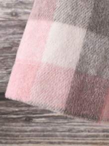 SHEIN Tween Girls' Long Plaid Woolen Coat With Lapel And Horn Button - Pink - View 3