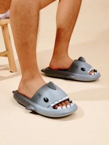 男士趣味鯊魚造型拖鞋,可愛室內與沙灘人字拖 - 彩色 - 查看 2