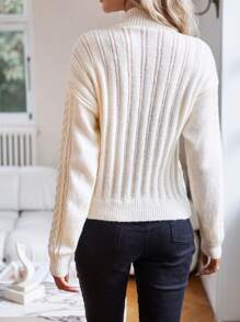 SHEIN Clasi Xoắn Dan Thả vai Dây kéo Áo len Mở - trắng - Xem 2