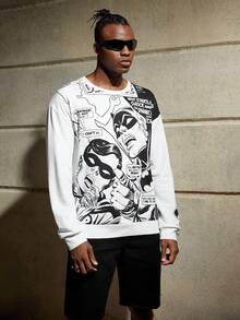 ROMWE MEN Batman X ROMWE Guys Figure Graphic Sweatshirt - White - View 5