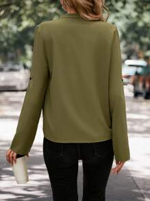 SHEIN LUNE 捲邊袖交疊襯衫 - 軍綠色 - 查看 2