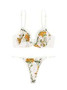 Set de lencería con aro ribete en forma de lechuga con malla con bordado - Multicolor - Ver 1