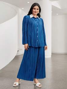 Mulvari Plus Contrast Collar Shirt & Wide Leg Pants