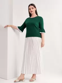 Mulvari 大碼拼接邊針織上衣 - 墨綠色 - 查看 5