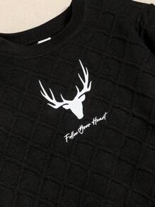 男童字母圖案運動衫和運動褲 - 黑色 - 查看 3