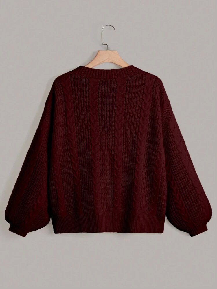 Plus Size Women's Solid Color V-Neck Single-Breasted Long Sleeve Casual/Work Versatile Cardigan, Burgundy, Autumn/Winter, For Thanksgiving, Winter Fall Cloth For Women