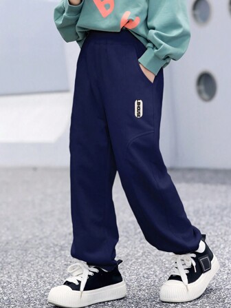 Tween Boy Letter Patched Detail Thermal Lined Sweatpants