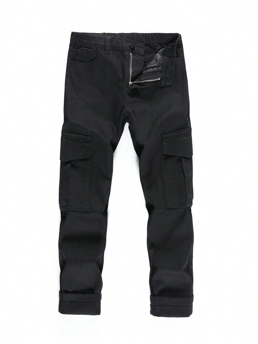Tween Boys Versatile Personalized School Style Sporty Pocket Denim Pants,Holiday,Summer,Travel - Black - View 1